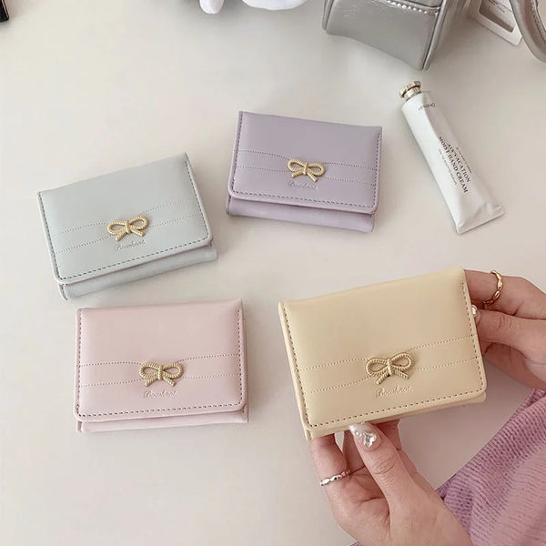 Women’s Wallet, Cute Bow Small Card Holder, Aesthetic Three-Fold Purse, Classic Coin Pouch, Student Friendly Design