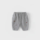 2026 Fall New Toddler Kids Pants Cotton Cartoon Embroidered Harem Pants Baby Boy Casual Striped Denim Baggy Trousers