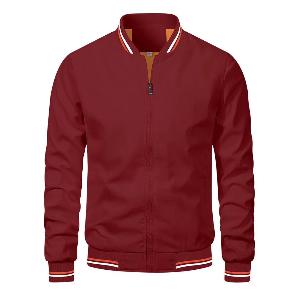 Men’s Autumn Jacket, Casual Solid Baseball Style, Trendy Bomber Outerwear for Men