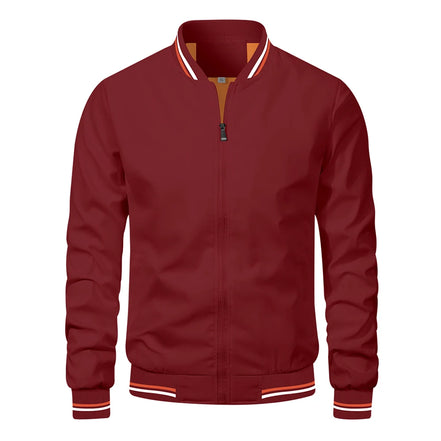 Men’s Autumn Jacket, Casual Solid Baseball Style, Trendy Bomber Outerwear for Men