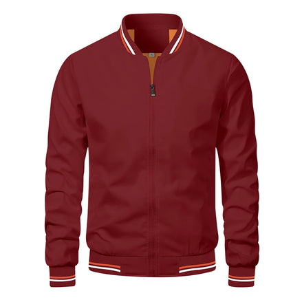 Men’s Autumn Jacket, Casual Solid Baseball Style, Trendy Bomber Outerwear for Men