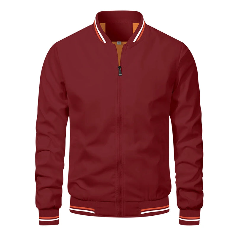 Men’s Autumn Jacket, Fashion Solid Color Casual Baseball Style, Bomber Jacket Outerwear, Trendy Clothing for Men