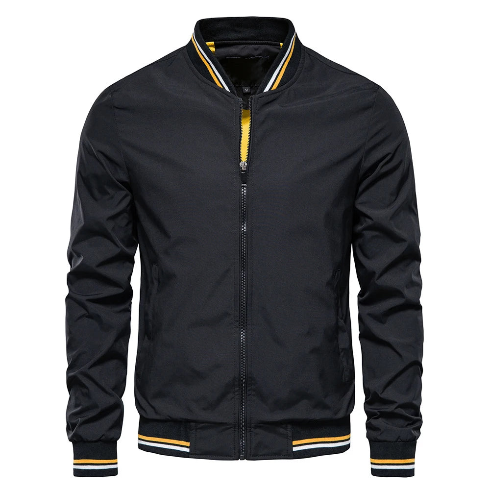 Men’s Autumn Jacket, Casual Solid Baseball Style, Trendy Bomber Outerwear for Men