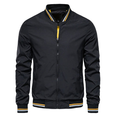 Men’s Autumn Jacket, Casual Solid Baseball Style, Trendy Bomber Outerwear for Men