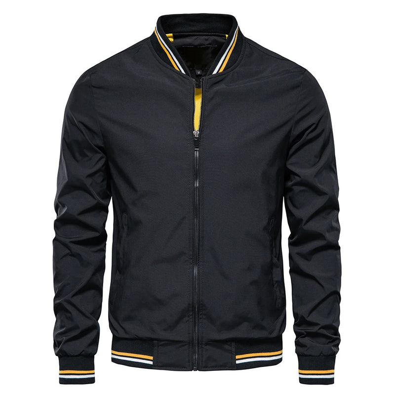 Men’s Autumn Jacket, Fashion Solid Color Casual Baseball Style, Bomber Jacket Outerwear, Trendy Clothing for Men