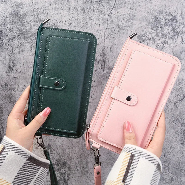 Women’s Fashion Wallet, Simple Zipper Purse, Long Section Clutch, Soft PU Leather Money Bag in Black, White, Gray, Red