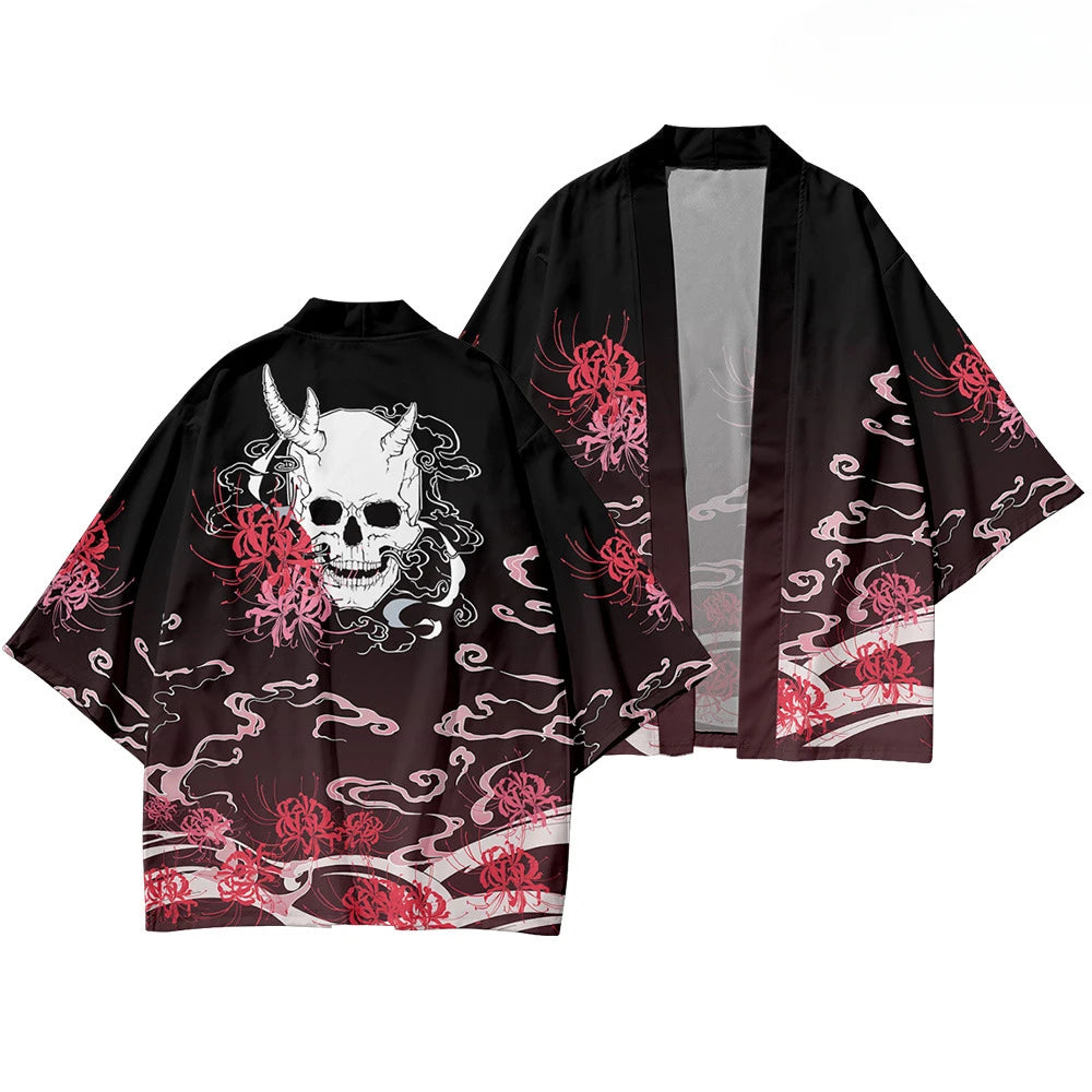Men’s and Women’s Traditional Clothing, Black Skeleton Streetwear, Samurai Style Outfit