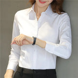Fashion Women’s Shirt, White Long-Sleeve Professional Shirt, Formal Dress Work Clothes, Large Size OL Button Women’s Top