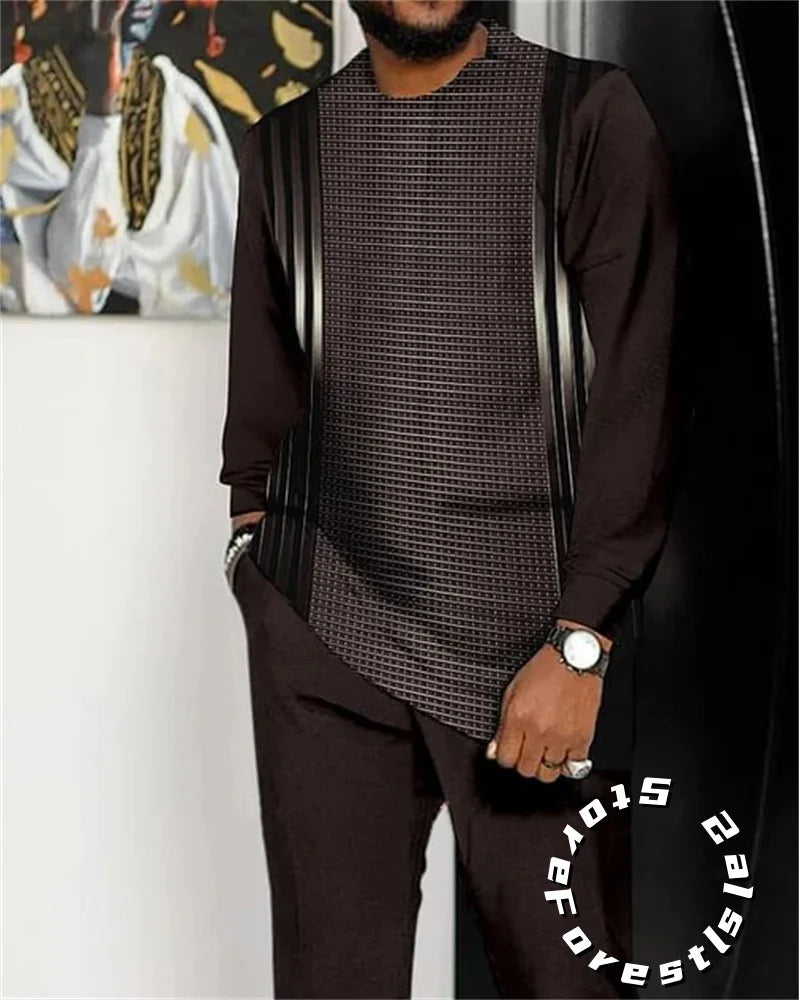 Men’s Fashion Tracksuit Set, Casual Oversized Streetwear Outfit, Long Sleeve T-Shirt