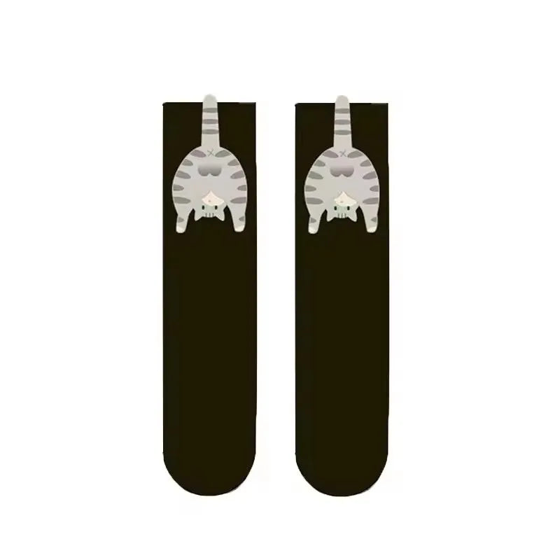 3D Cute Cat Socks Black/White Funny Cat Cotton Socks Breathable Soft Girl Women Novelty Stocking Kawaii Gift Sock Set