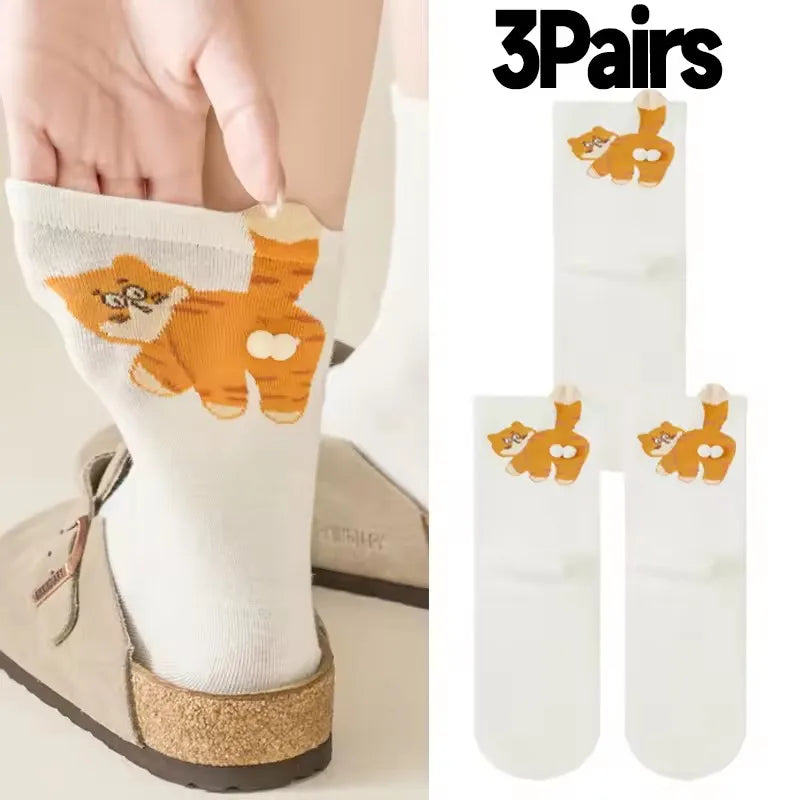 3D Cute Cat Socks Black/White Funny Cat Cotton Socks Breathable Soft Girl Women Novelty Stocking Kawaii Gift Sock Set