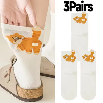 3D Cute Cat Socks Black/White Funny Cat Cotton Socks Breathable Soft Girl Women Novelty Stocking Kawaii Gift Sock Set