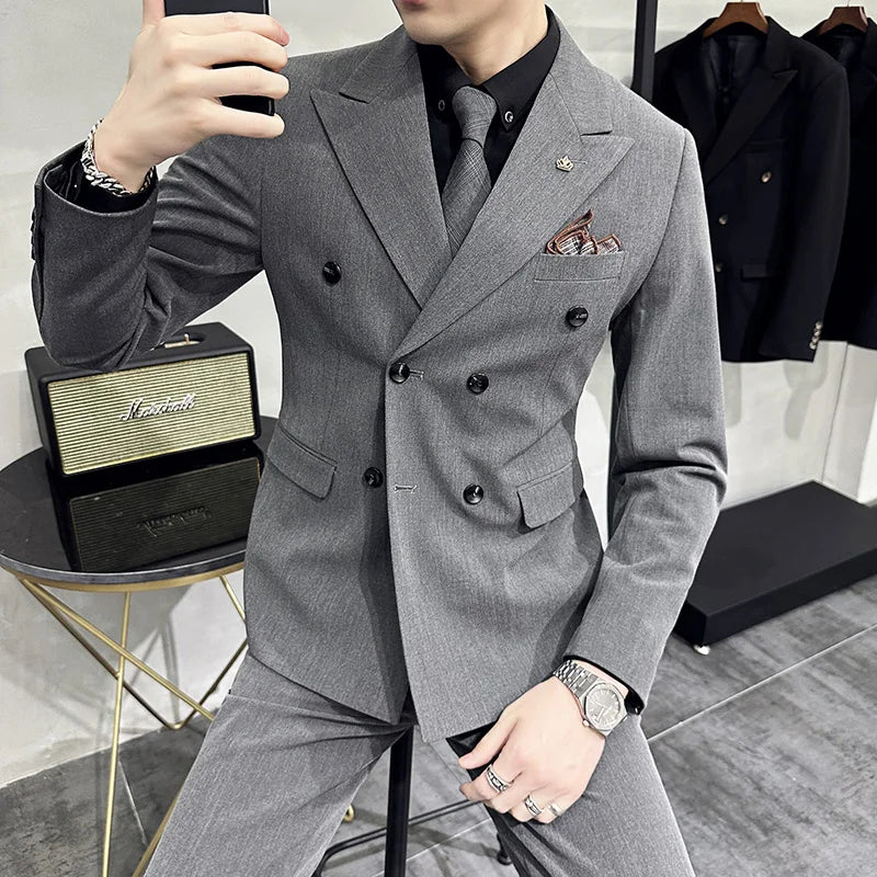 Men’s Wedding Suit – Double-Breasted Blazer & Pants, Formal Business Office Fashion Outfit
