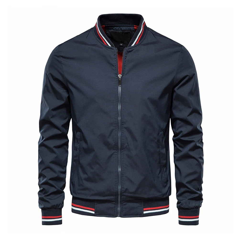 Men’s Autumn Jacket, Casual Solid Baseball Style, Trendy Bomber Outerwear for Men