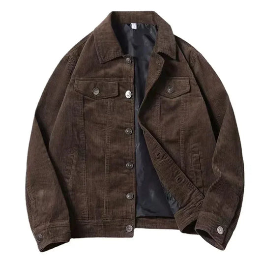 Men’s Corduroy Jacket, Thin Spring-Autumn Coat, Casual Vintage Loose Fit, Plus Size Outerwear