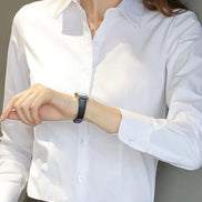 Women’s White Long-Sleeve Shirt, Formal Work Top, Professional Office Blouse, Plus Size