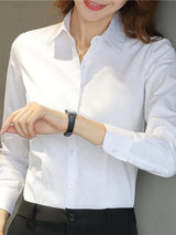 Fashion Women’s Shirt, White Long-Sleeve Professional Shirt, Formal Dress Work Clothes, Large Size OL Button Women’s Top