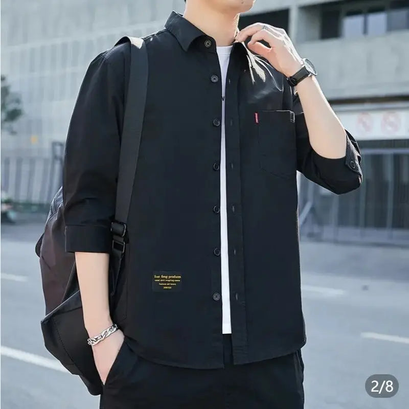 Fashionable Brand Thin Shirt, Summer Trendy 3/4 Sleeve Men’s New Style, Business Casual Work Versatile Youth Jacket