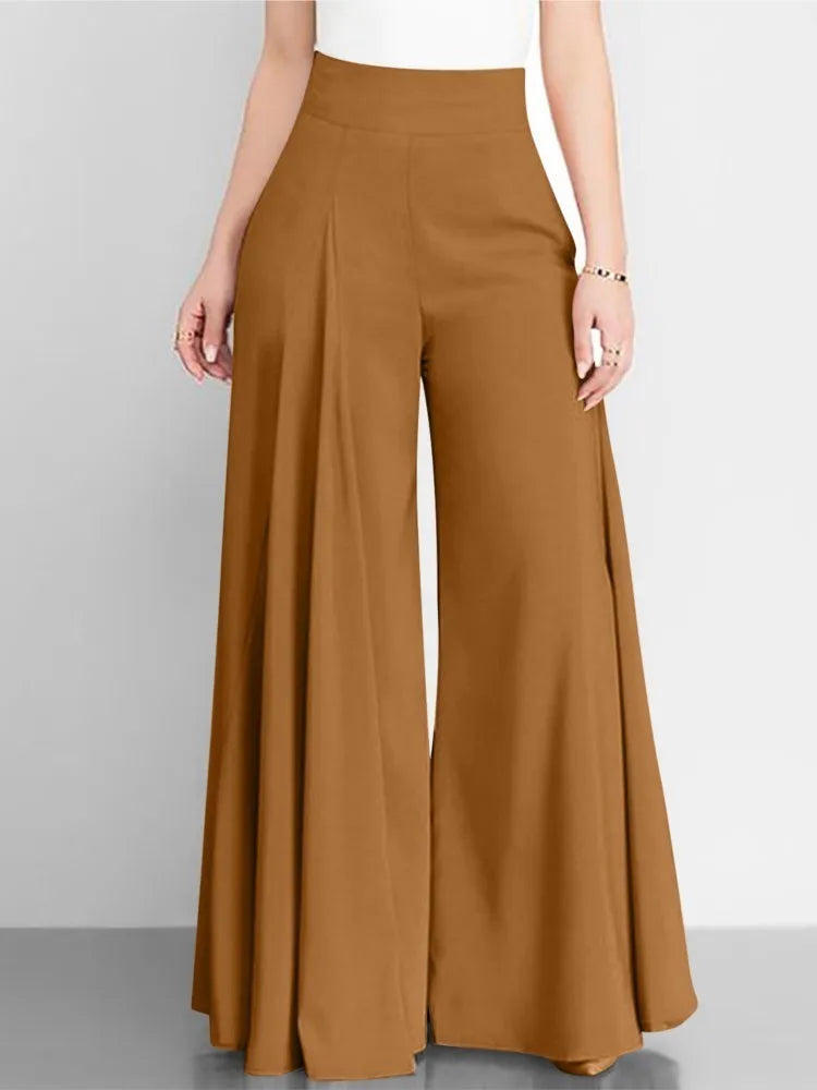 Women’s High Waist Wide Leg Pants – Elegant Casual Office Wear, Solid Loose Long Trousers