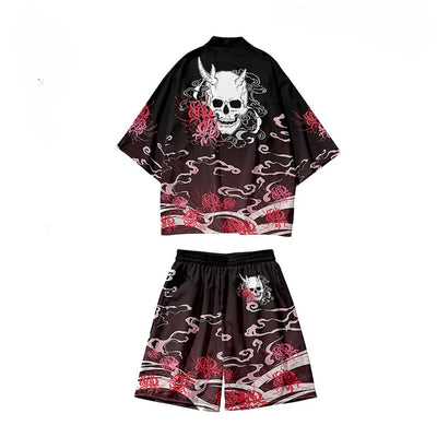 Men’s and Women’s Traditional Clothing, Black Skeleton Streetwear, Samurai Style Outfit