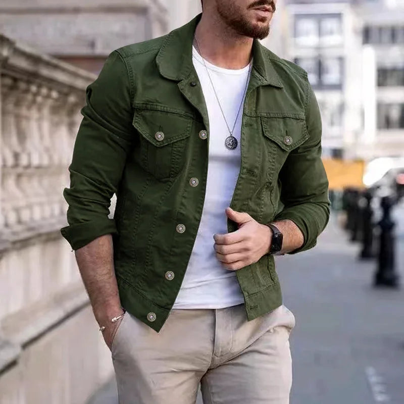 Hip-Hop Men’s Denim Jacket, Streetwear Slim Cotton Jeans Coat, Casual Cowboy Jacket