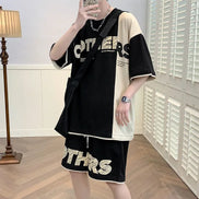 Men’s Clothing Set, Alphabet Top Jogging Sports Suit, Brown T-Shirt Sweatpants