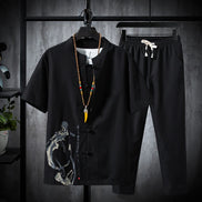 Men’s Summer Shirt & Trousers Set, Cotton Linen, Casual Two-Piece, Sizes M–5XL