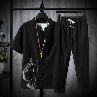 Men’s Summer Shirt & Trousers Set, Cotton Linen, Casual Two-Piece, Sizes M–5XL