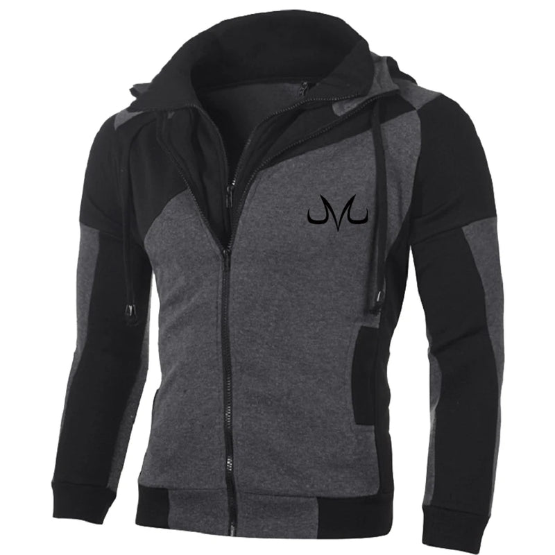 Men’s Jacket Coat, Casual Manga Hooded Sweatshirt, Fashion Zip-Up Hoodie with Fleece, Autumn Winter Outdoor Streetwear