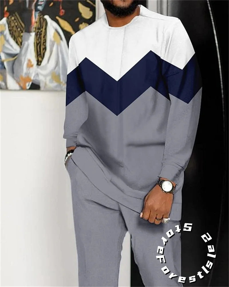 Men’s Fashion Tracksuit Set, Casual Oversized Streetwear Outfit, Long Sleeve T-Shirt