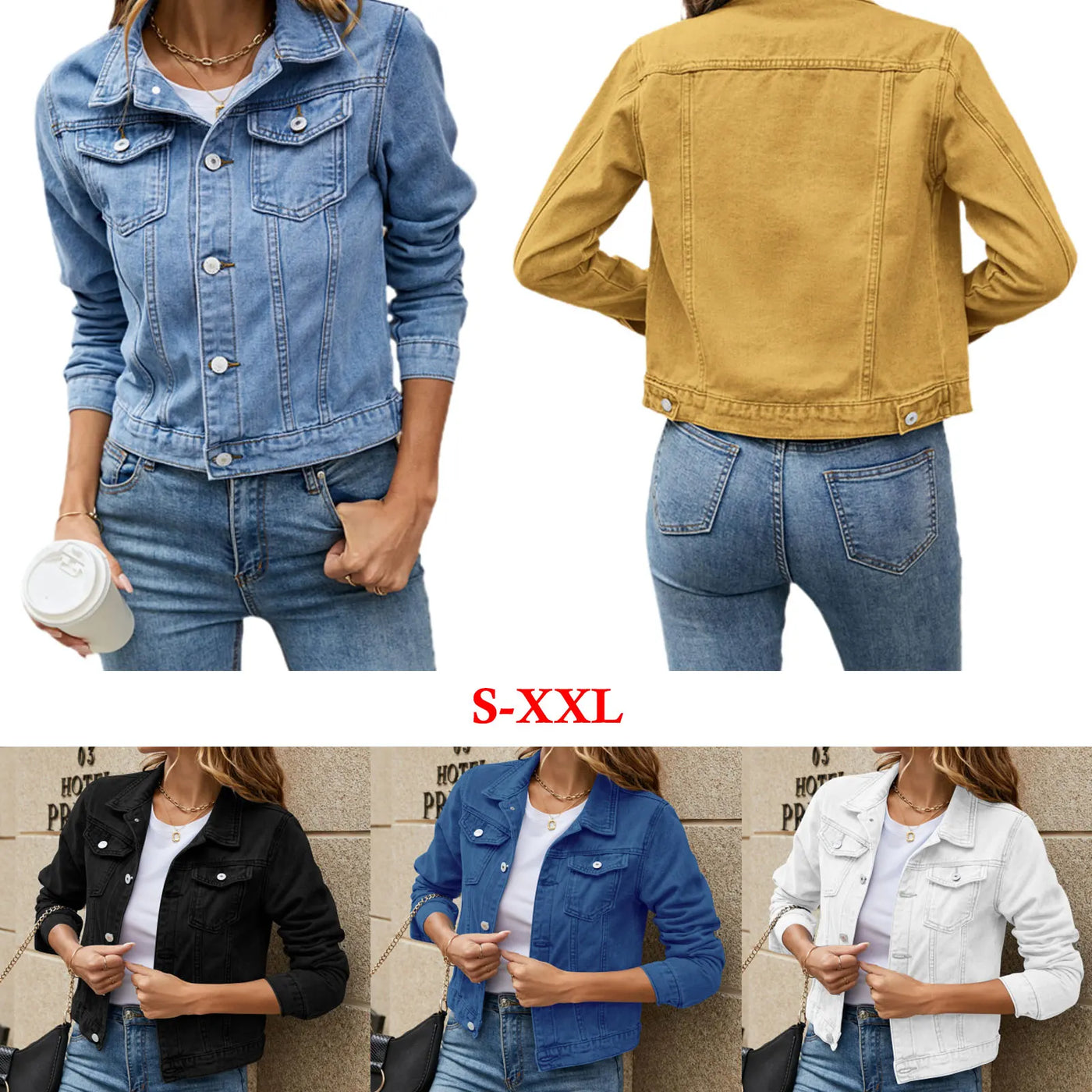 Women’s Denim Jacket, Casual Slim Fit Jean Jacket, Long Sleeve, Lapel Button-Down, Fall Winter Coat