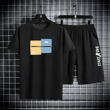 Men’s Trendy Summer Suit, Short Sleeve Tee and Shorts Set, 2-Piece Casual Gym Outfit, Student Tracksuit