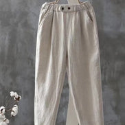 Women’s Elegant High-Waist Pants – Cotton Linen, Casual Loose Fit Long Trousers