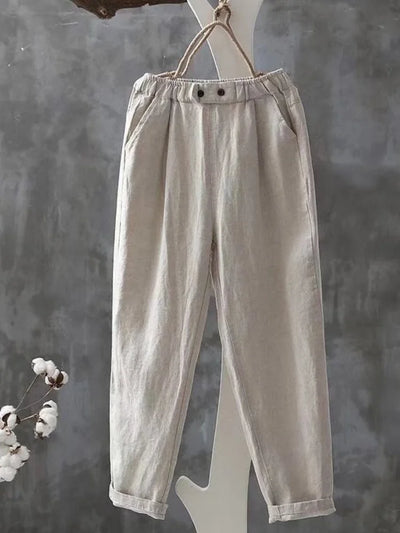 Women’s Elegant High-Waist Pants – Cotton Linen, Casual Loose Fit Long Trousers