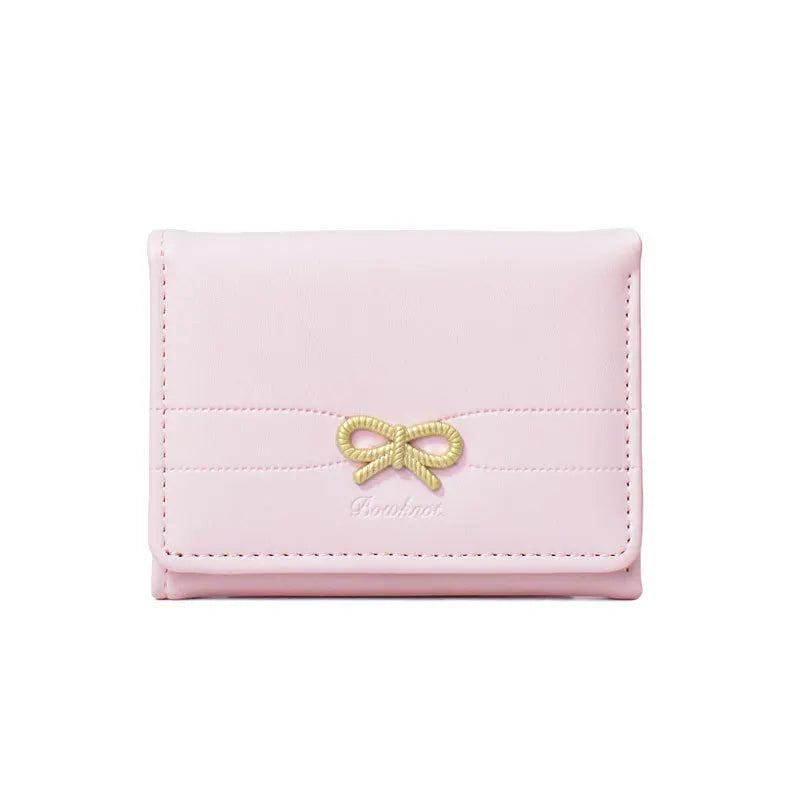 Women’s Wallet, Cute Bow Small Card Holder, Aesthetic Three-Fold Purse, Classic Coin Pouch, Student Friendly Design