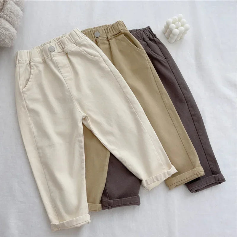 1-8 Years Boys Pants Kids Cargo Pants Mid-Rise Button Casual Outdoor Comfortable Breathable Spring Fall Fashion Chidren Trousers