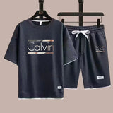 Men’s Casual Summer Sportswear, Two-Piece Set, Short-Sleeved Round Neck T-Shirt and Shorts, Stylish Comfortable Outfit