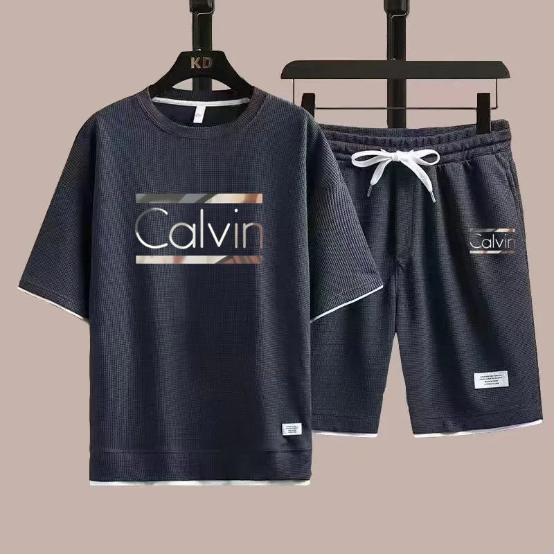 Men’s Casual Summer Sportswear, Two-Piece Set, Short-Sleeved Round Neck T-Shirt and Shorts, Stylish Comfortable Outfit