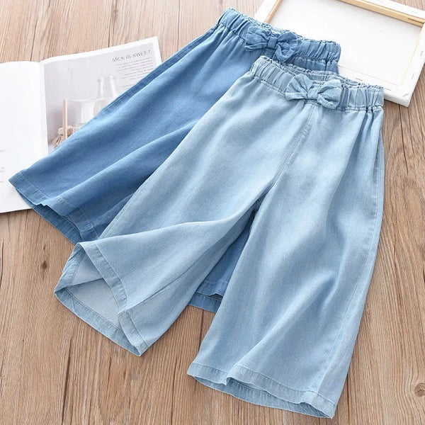 New Fashion Children’s Wide Leg Pants, Summer Casual Thin Chiffon Cropped Trousers for Teen Girls, Sizes 2–10 Years