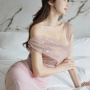 Women’s Sparkly Sequin Evening Dress – Elegant Off-Shoulder Backless Midi Party Prom Vestido