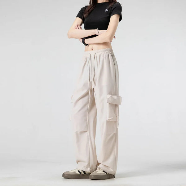 Fashionable Outdoor Work Pants for Women, Summer Thin Sports and Casual Wear, Versatile Loose Solid Color Cargo Pants