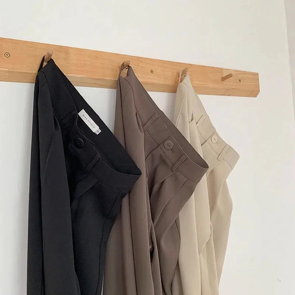 High Waist Women’s Suit Pants, Fall Straight Office Trousers, Korean Fashion Casual Button Loose Female Black Pants