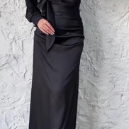 Women’s Autumn Satin Dress – Elegant Long Sleeve, Round Neck, Slim Fit Party Wear