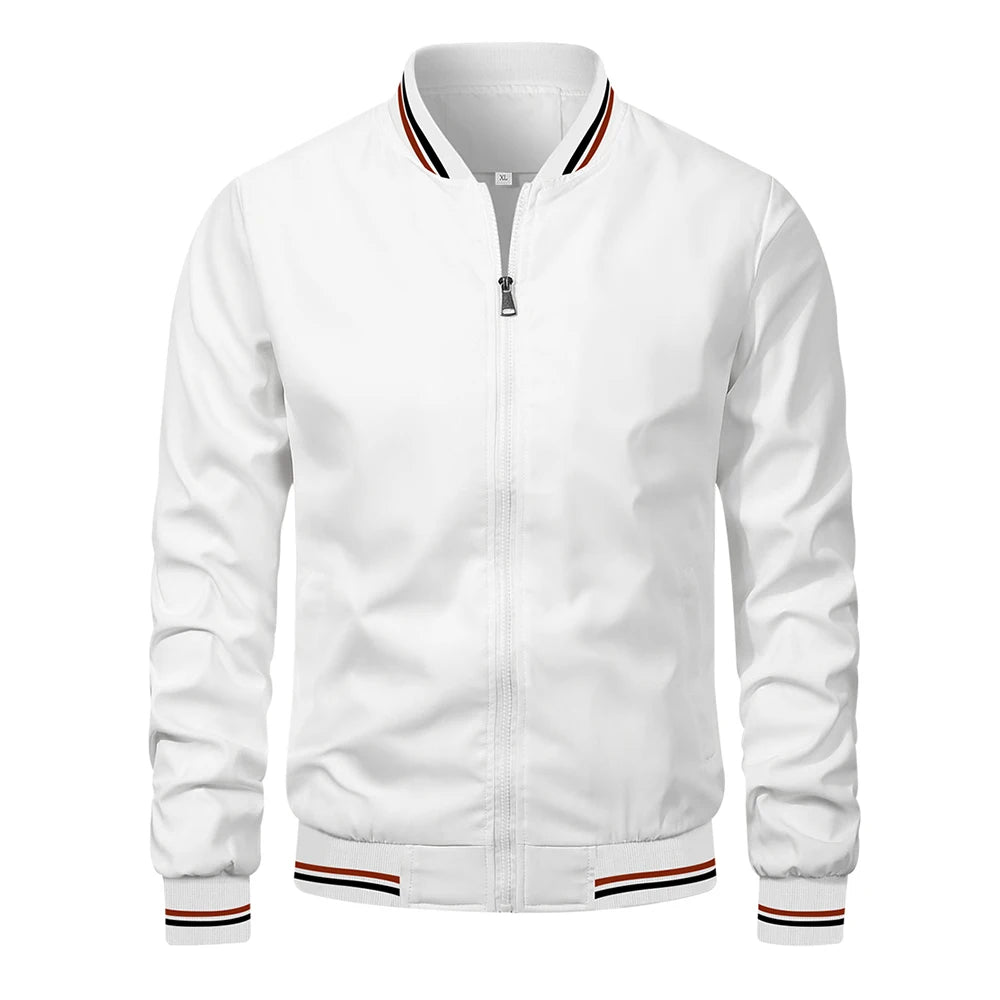 Men’s Autumn Jacket, Casual Solid Baseball Style, Trendy Bomber Outerwear for Men