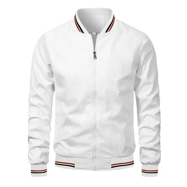 Men’s Autumn Jacket, Casual Solid Baseball Style, Trendy Bomber Outerwear for Men