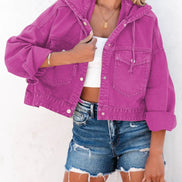 Women’s Hooded Denim Jacket, Vintage Casual Jean Coat, Trendy Long Sleeve Streetwear