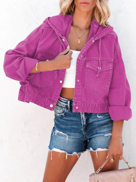 Women’s Hooded Denim Jacket, Vintage Casual Jean Coat, Trendy Long Sleeve Streetwear