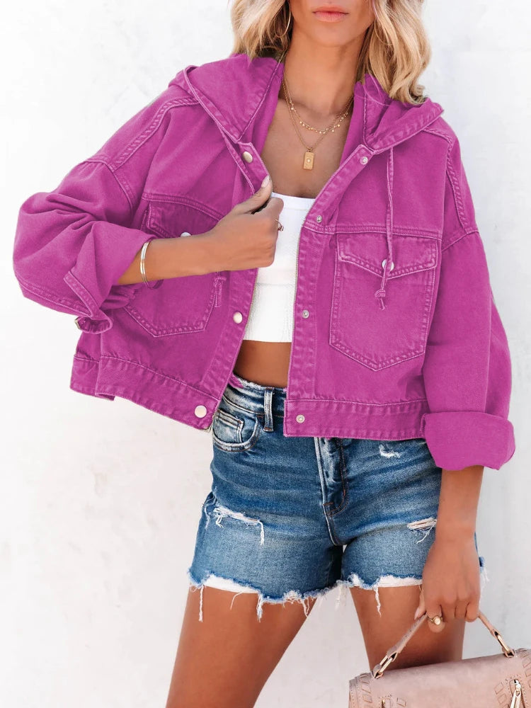 Women’s Hooded Denim Jacket, Fashion Vintage Jean Coat, Casual Long Sleeve Top, Trendy Streetwear Outerwear for Women