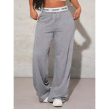 Women’s Fashion Pants, High-Waist Webbing Loose Wide Leg Pants, Solid Colour Casual Female Pants, Autumn Daily Wear