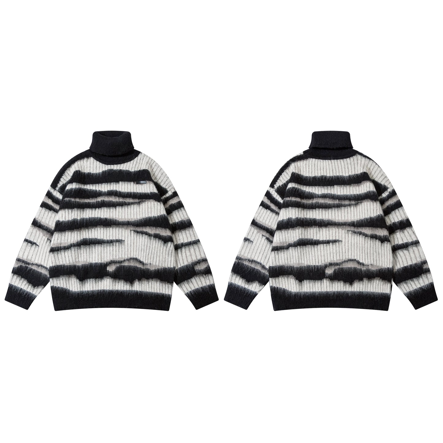 Men’s High Street Hip-Hop Loose Jacquard Turtleneck Sweater